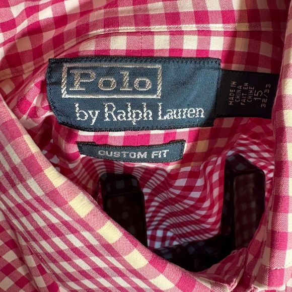 Polo Ralph Lauren Custom Fit Pink Plaid Button Up Shirt Mens Size 15  32/33 - Picture 5 of 6